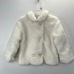 Absorba Plush Faux Fur Coat 24 mos Baby Girl White Double Breasted Fancy Jacket